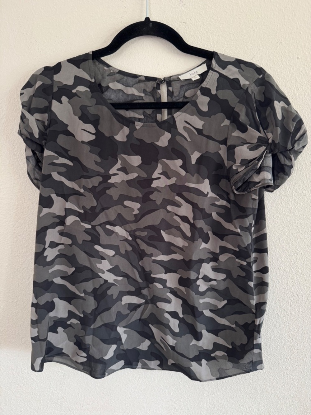 Joie XS Gray Camouflage Puff Sleeve Top